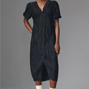 NWT By Anthropologie V-neck Pleated Slim MIDI Dress in Size XS Petite NEW